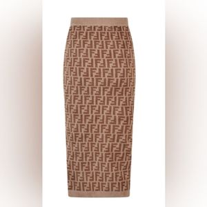 FENDI Printed stretch-velvet midi skirt Size 38 NEW